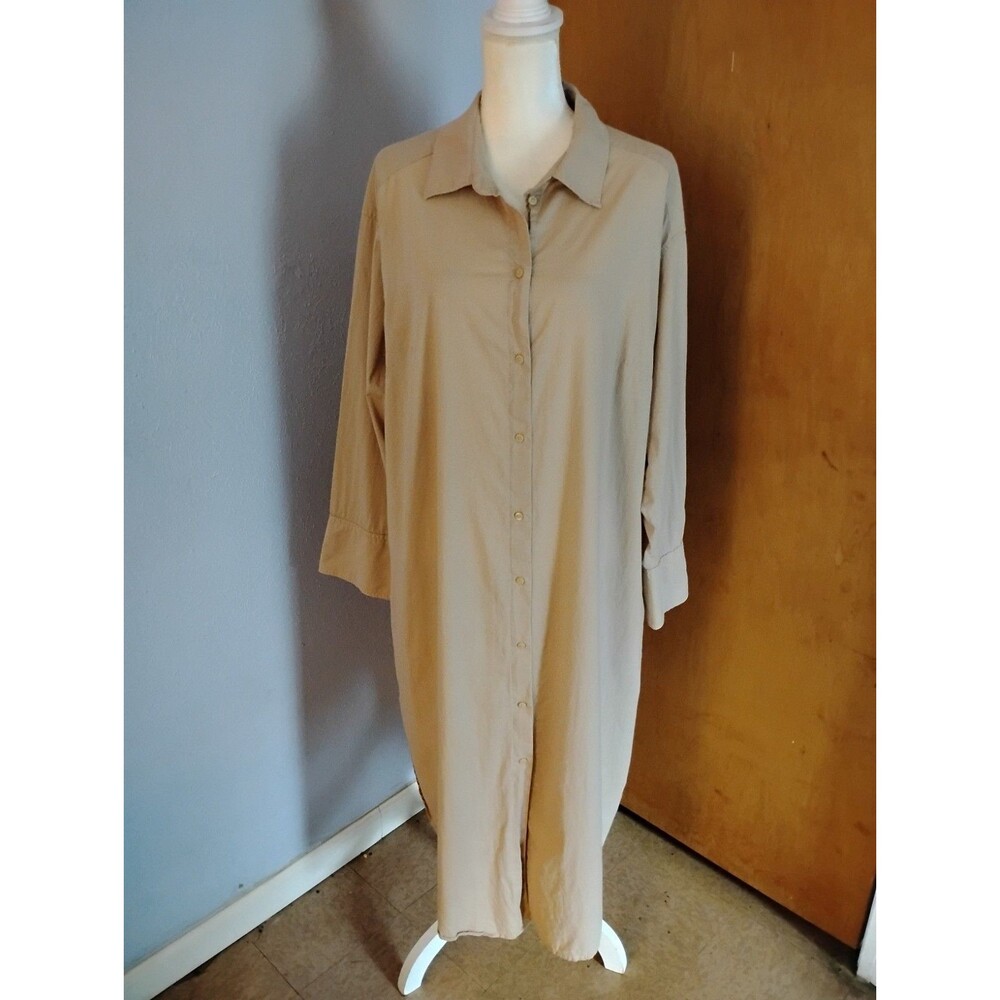 H&M Beige Button Down Relaxed Flowy Silhouette Lagenlook Shirt Dress Size XL